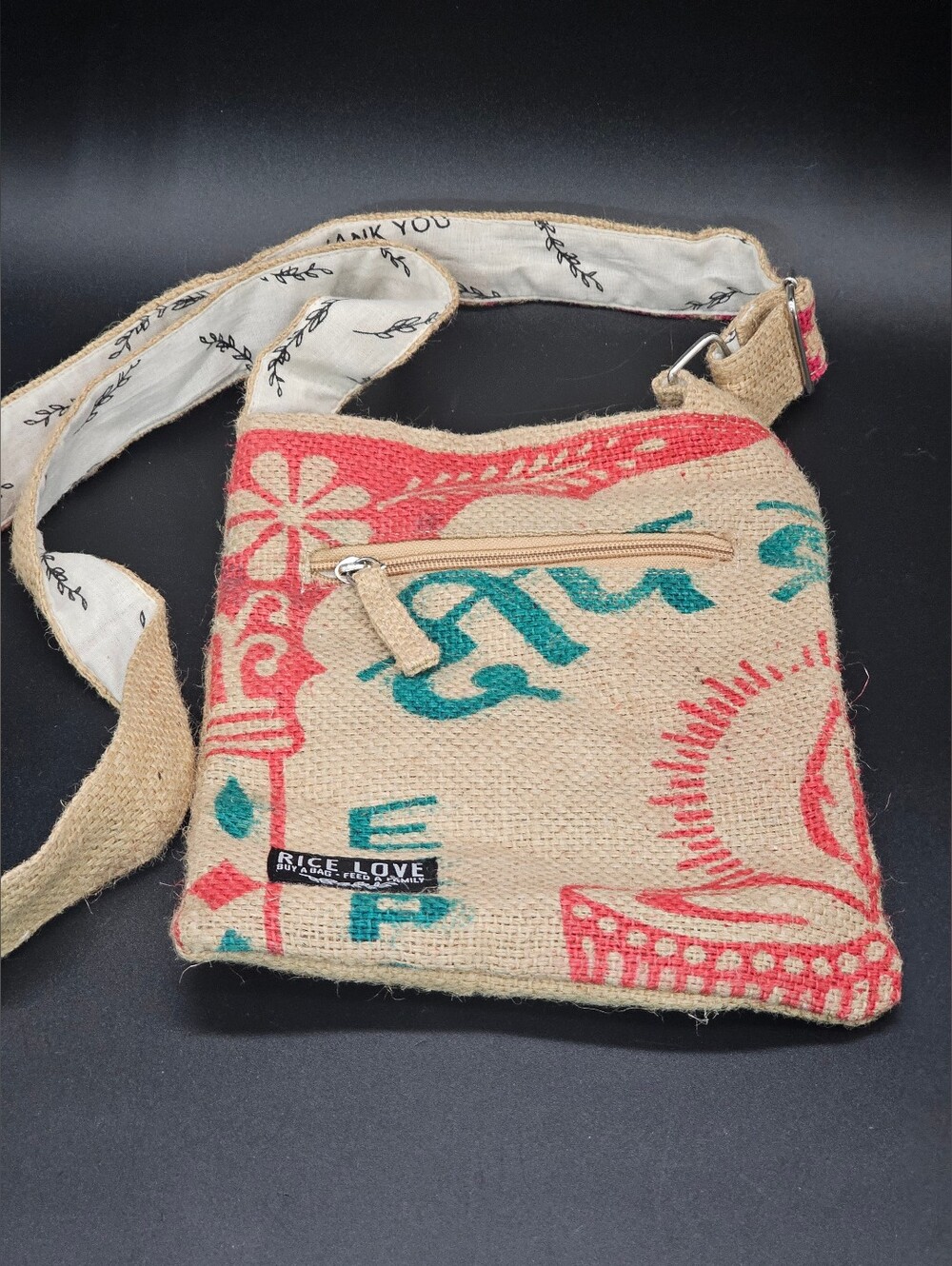 Rice Love Recycled Burlap/Jute Crossbody Everyday Purse – Eco-Friendly Bag